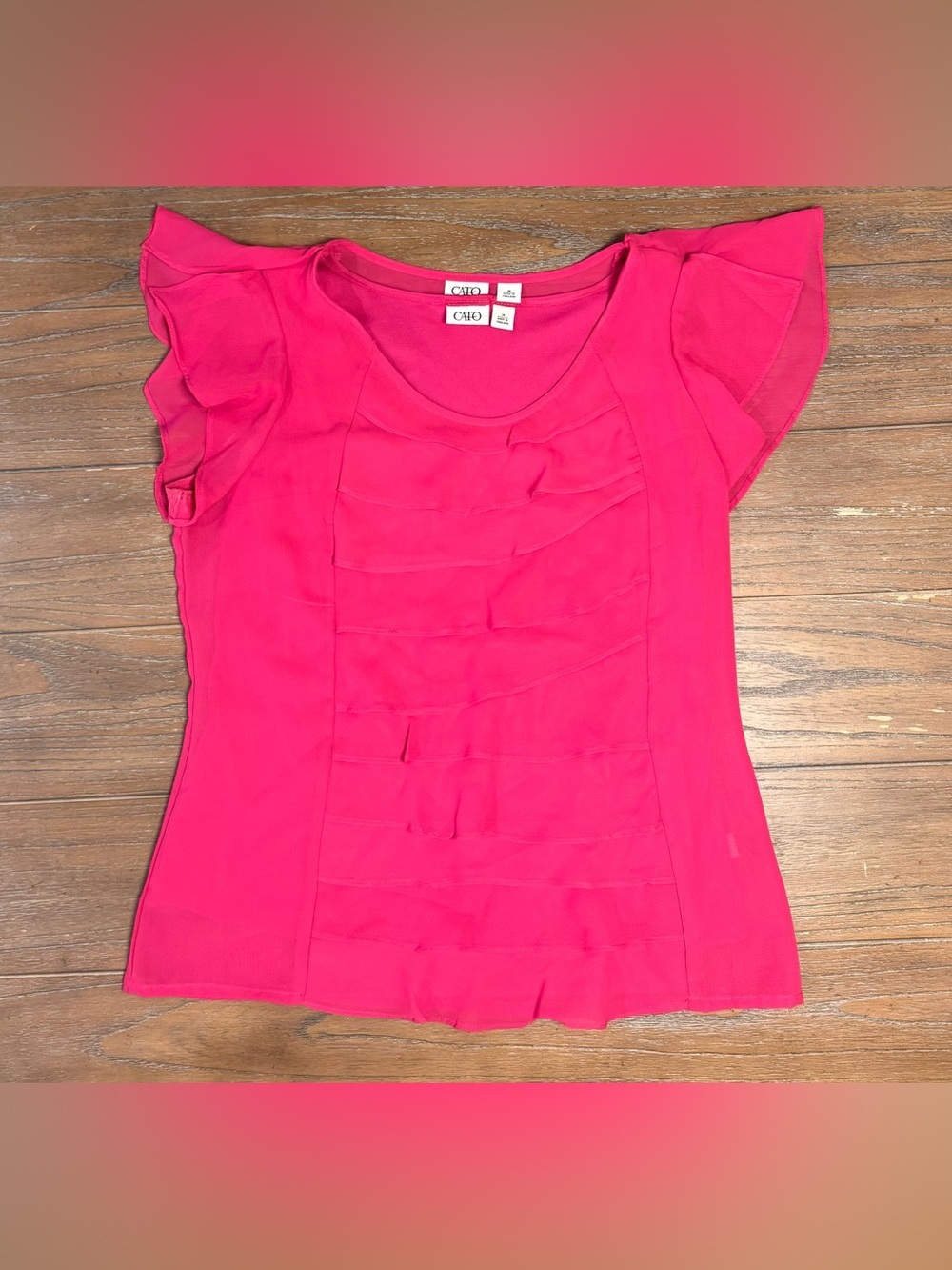 Cato Hot Pink Ruffle Front Flutter Sleeve Top